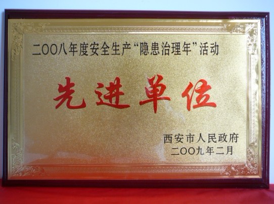 2009年2月，，，，，，被西安市人民政府评为2008年度清静生产“隐患治理年”活动先进单位
